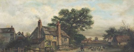 N. Exley - Early 20th Century Oil, Shepard Driving Sheep