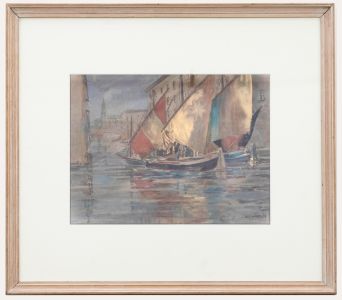 Nora Wheeler - Framed Mid 20th Century Watercolour, Fishing Boats at Chioggia