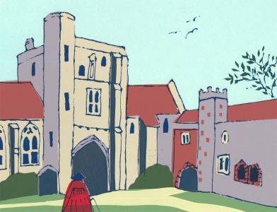 Gill Wilson - c.1997 Silkscreen, Figure at St Cross Gate, Winchester