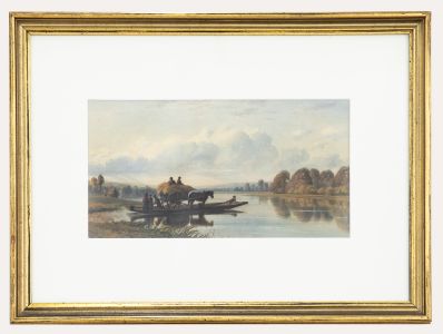 Framed 19th Century Watercolour - Crossing of the Hay Cart
