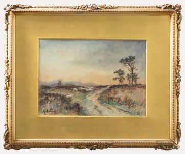 Framed English School Early 20th Century Watercolour - Moorland Grazing