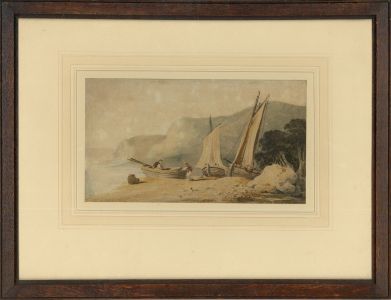 Framed 19th Century Watercolour - An Early Start on the Lake