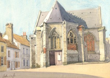 John Lodge  - 20th Century Watercolour, Church in Montreuil