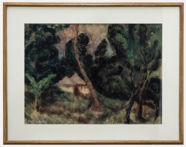 Eve Disher (1894-1991)- Mid 20th Century Mixed Media Painting, Wooded Landscape