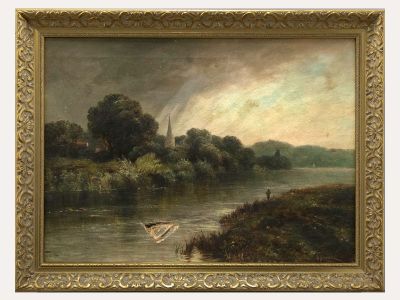For Restoration Late 19th Century Oil - Village on the River