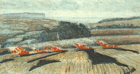 S. Penman - 20th Century Etching, Seaford Head with Stubble Burning