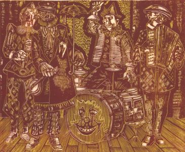 Karel Lek (1929-2020) - Mid 20th Century Linoprint, The Circus Band