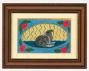 Jemma Jamie - Framed Contemporary Gouache, Sleeping Italian Greyhound