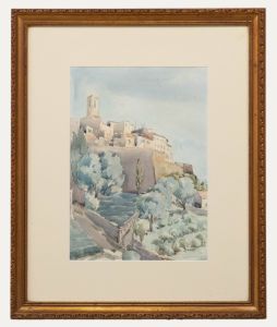 Framed 20th Century Watercolour - French Walled Town