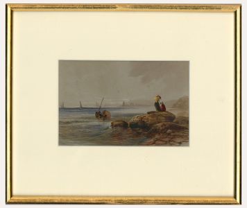 Late 19th Century Watercolour - Figures on the Shore
