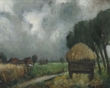 Rende - Early 20th Century Oil, The Parked Straw Cart