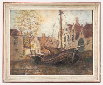 Mid 20th Century Oil - Dutch Canal Scene