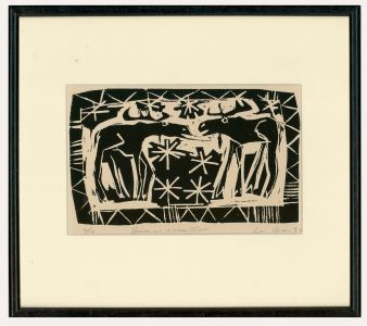 William Brown (1953-2008) - Framed Contemporary Woodcut, Seasonal Moose Chat