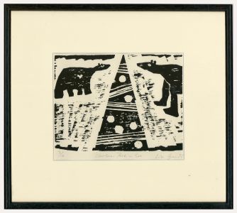 William Brown (1953-2008) - Framed Contemporary Woodcut, Christmas Peek a Boo