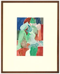 Ewart Johns (1923-2013) - 1990 Watercolour, Seated Figure, Greens & Reds
