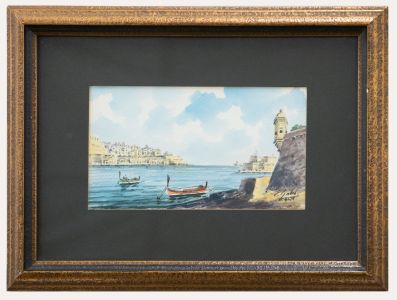 Carmelo Galea - Framed 20th Century Watercolour, The Grand Harbour, Malta