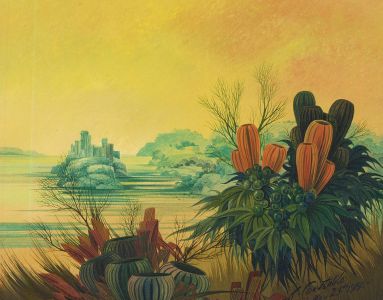 Richard Constable (1932-2016) - 1980 Gouache, Tropical Plants in Surreal Scene