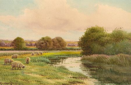 George Oyston (1861-1937) - Watercolour, The River Bourne at Chobham