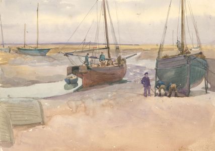 Tom Simpson (1847-1929) - Early 20th Century Watercolour, Preparing the Boats