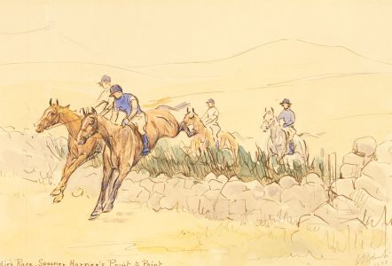 W. Roberts - 1933 Pen and Ink Drawing, Spooner Harrier's Point to Point