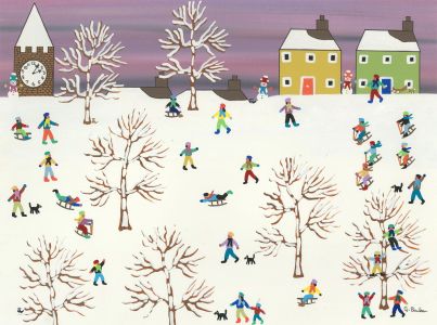 Gordon Barker - Contemporary Acrylic, Sledging Down the Hill