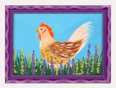 Jemma Jamie - Framed Contemporary Gouache, Hen in a Meadow
