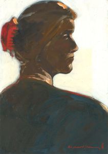 Richard J.S. Young - Contemporary Oil, Lady with a Red Hair Comb