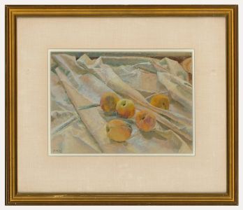 Jacqueline Rizvi HNEAC RBA RWS (b.1944) - Watercolour, Peaches on White Cloth