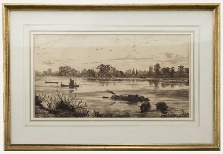 Frederick Slocombe (1847-1920) - Framed 1872 Etching, Thames Scene with Boats