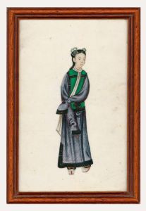 Framed 19th Century Chinese Watercolour - Study of a Lady