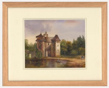 Follower of Simeon Fort (1793-1861) - Watercolour, Castle Beside the Lake