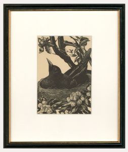 Clare Leighton (1898-1989) - Framed Wood Engraving, Nesting Blackbird