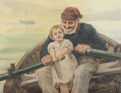 Manner of Emile Renouf - Early 20th Century Oil, Rowing Lessons