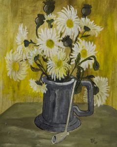 P. H. S. - 1989 Oil, Chrysanthemums on Yellow