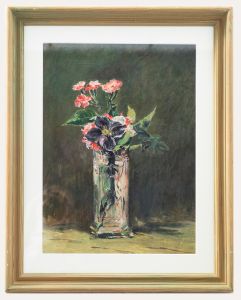 Framed Contemporary Oil - Still Life, Pink Carnations