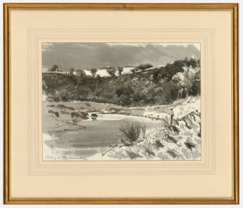 Alan Keeton - 20th Century Watercolour, Fishing on the Whiteadder