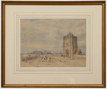 Harry Hine (1845-1941) - 1934 Watercolour, Church on the Coastline