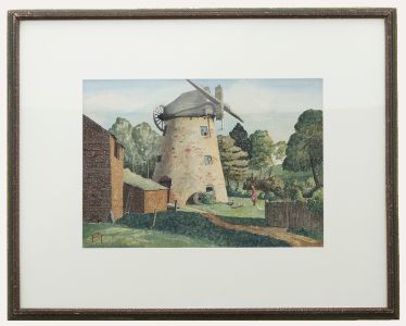 P. T. - English School Early 20th Century Oil, Old Windmill
