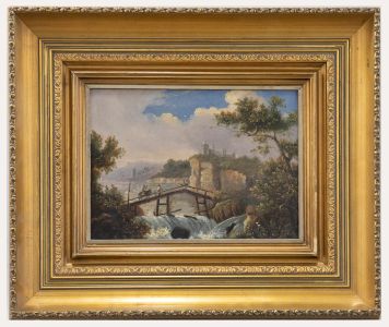 Continental School Mid 19th Century Oil - The Town Across the Bridge