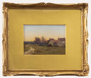 Leopold Rivers (1852-1905) - Framed Watercolour, Farm Buildings at Dusk