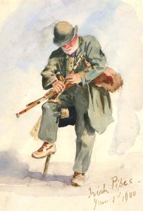 Early 20th Century Watercolour - Irish Pipes