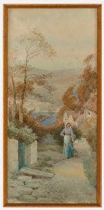 E. Lewis - Framed Late 19th Century Watercolour, Idyllic Coastal Village