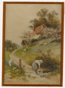 E. Lewis - Framed Late 19th Century Watercolour, The Cottage Well