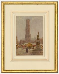 Joseph W. Milliken (1865-1945) - Watercolour, The Grand Palace, Bruges