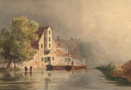 19th Century Watercolour - Two Barges