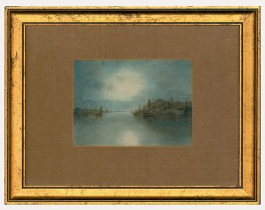 Early 20th Century Watercolour - Moonlit Harbour