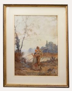Rose Douglas (fl.1893-1898) - Framed Watercolour, After the Toil of the Day