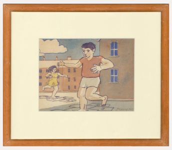 J P Nairne - Framed 1983 Watercolour, Hopscotch
