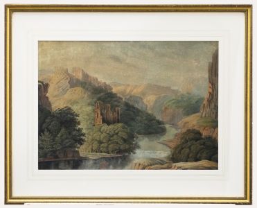 Mid 19th Century Watercolour - Castle Ruins by the River
