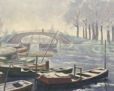 V. Dufour - 1923 Oil, Frozen Canal